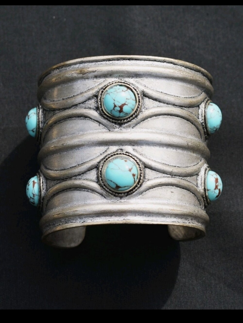 Lucky Brand Cuff Bracelet Silver Tone Metal with Turquoise Stones